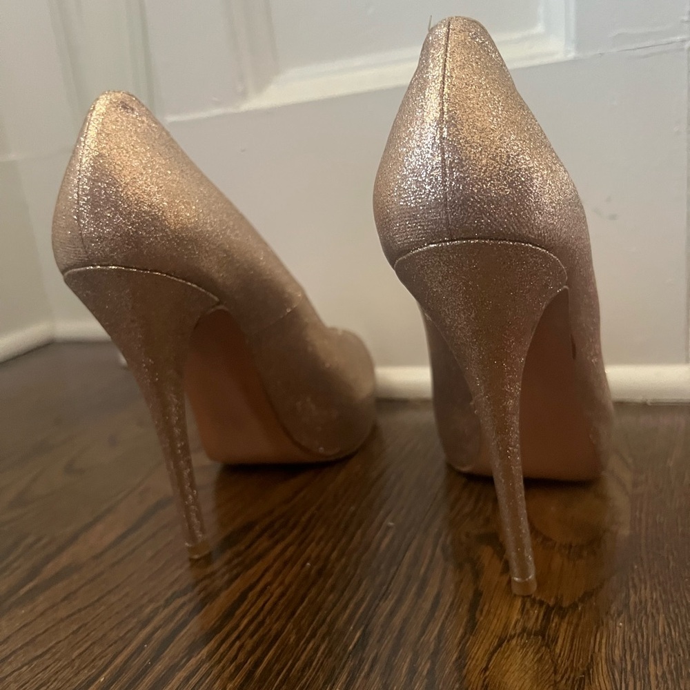 Stuart Weitzman Sparkle Peep-Toe Pumps in -Gold - Picture 5 of 15